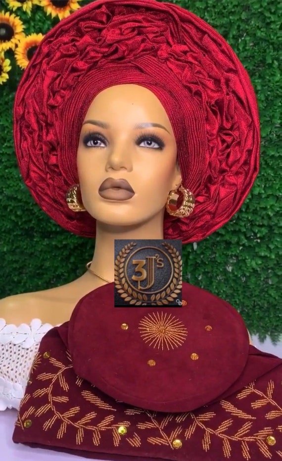 Aso oke Auto Gele Aso Oke Auto Gele and Shoulder| Prettied Gele, Pink Gele  main image 3