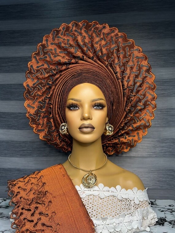 African Aso Oke Auto Gele, Ipele and Fila Ready to Wear Gele  display picture 3