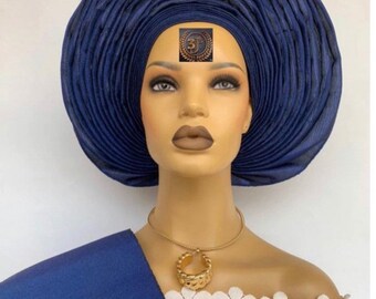 so oke auto gele and shoulder| Prettied Gele| ready to wear gele, Nigeria blue gele, Woman hat, Auto gele ready to wear , Autogele, Women