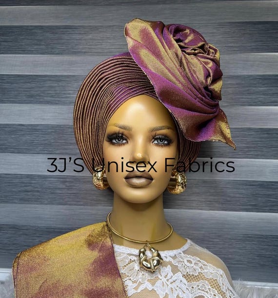 Giant Rose Metallic Aso-oke AUTO GELE Made in Nigeria Rose Gold Auto Gele Ready to Wear - Etsy main image 3