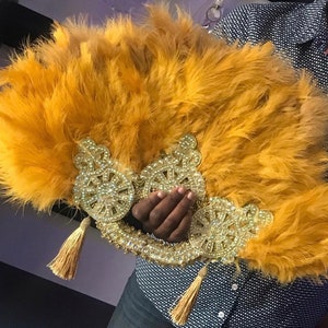 Nigerian, African Traditional Weddings Bridal Feather Hand Fan. Classic Traditional Engagement Feather Hand Fan