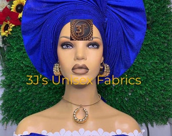 Aso oke auto gele and shoulder, Auto gele ready to wear, Autogele, Aso ebi for women , Aso oke turban, Nigeria Aso oke, Blue aso oke