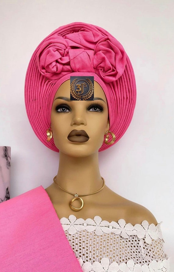 Giant Rose Metallic Aso-oke AUTO GELE Made in Nigeria Rose Gold Auto Gele Ready to Wear - Etsy main image 2