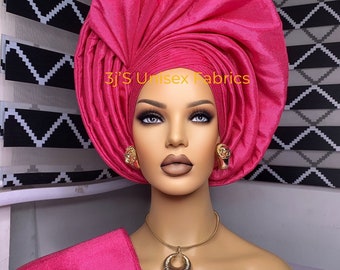 Aso  oke auto gele, ipele and fila  ready to wear gele, African red, Headwrap, Ready-to Wear Gele, Nigeria Wedding