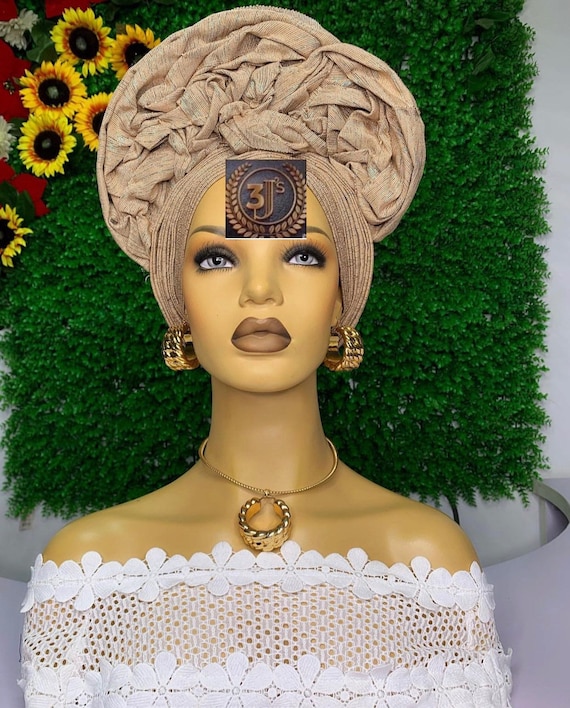 Attache Tête Aso Oke Verte – Fait Main (Nigeria) – Accessoire Gele/Auto Gele