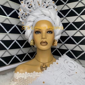 Laser cut  Aso oke auto  gele (headgear)and ipele  (shoulder) and fila