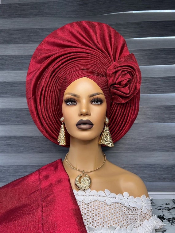 Giant Rose Metallic Aso-oke AUTO GELE Made in Nigeria Rose Gold Auto Gele Ready to Wear - Etsy main image 4