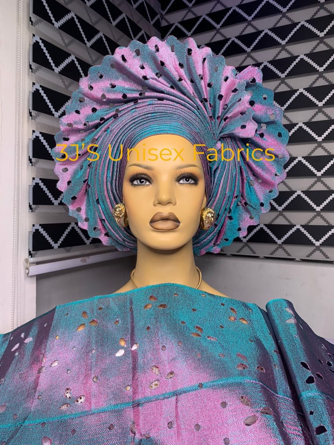 Detailed Aso Oke Auto Gele and Shoulder, Autogele, Gele Ready to Wear ...