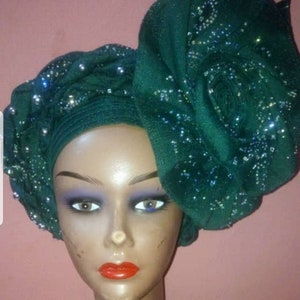 Detailed Aso oke auto  gele (headgear)and ipele  (shoulder)