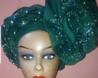 Detailed Aso oke auto  gele (headgear)and ipele  (shoulder)