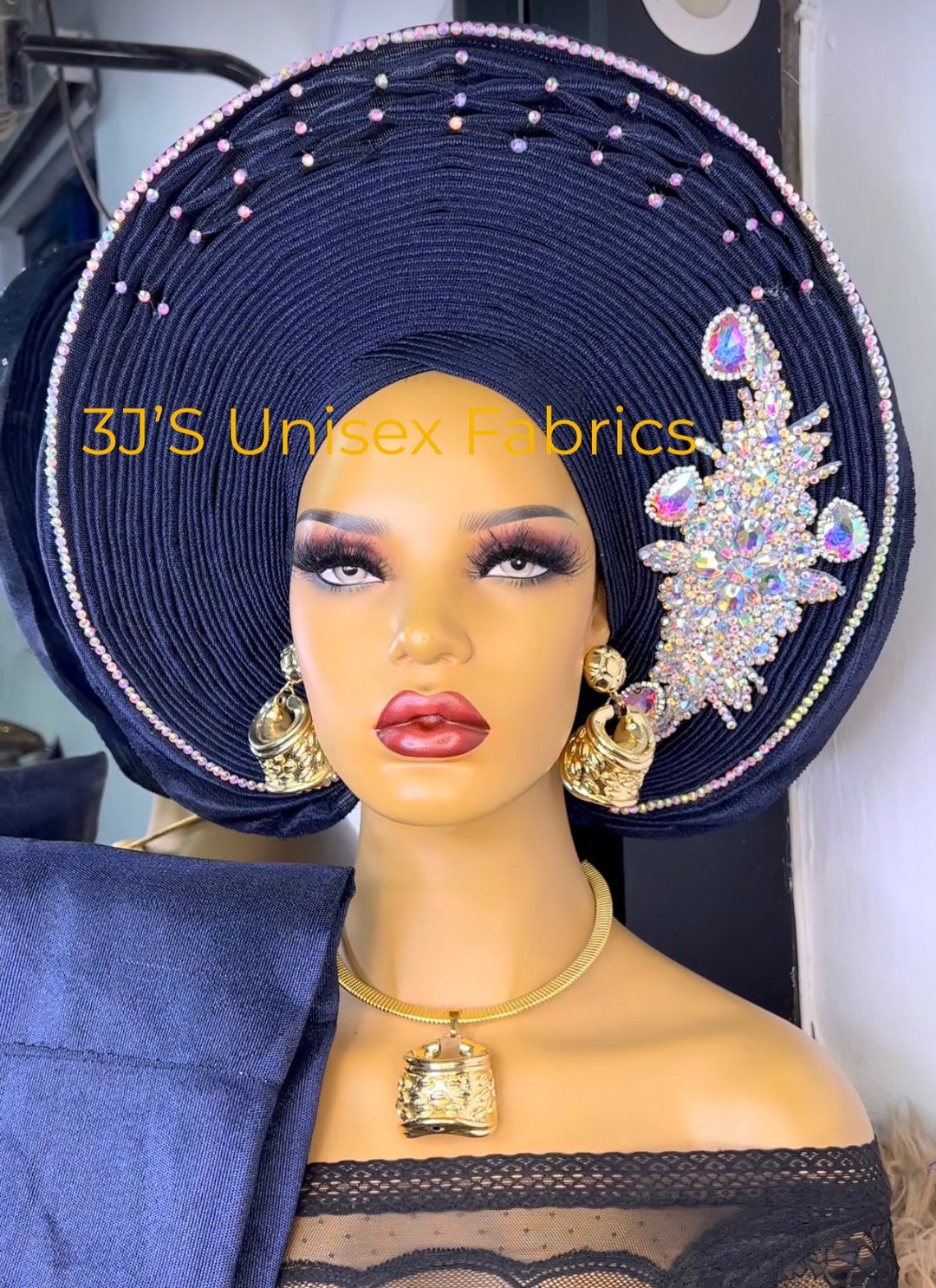 Scialle Africano Aso Oke Auto Gele WT Ipele – Colore Argento, Nuovo Senza Etichette - Foto 4