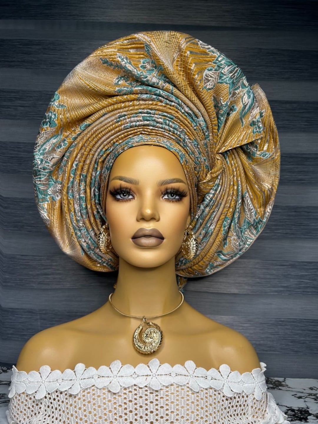 Brocade Auto Gele and Ipele Ready to Wear Gele, African , Headwrap ...