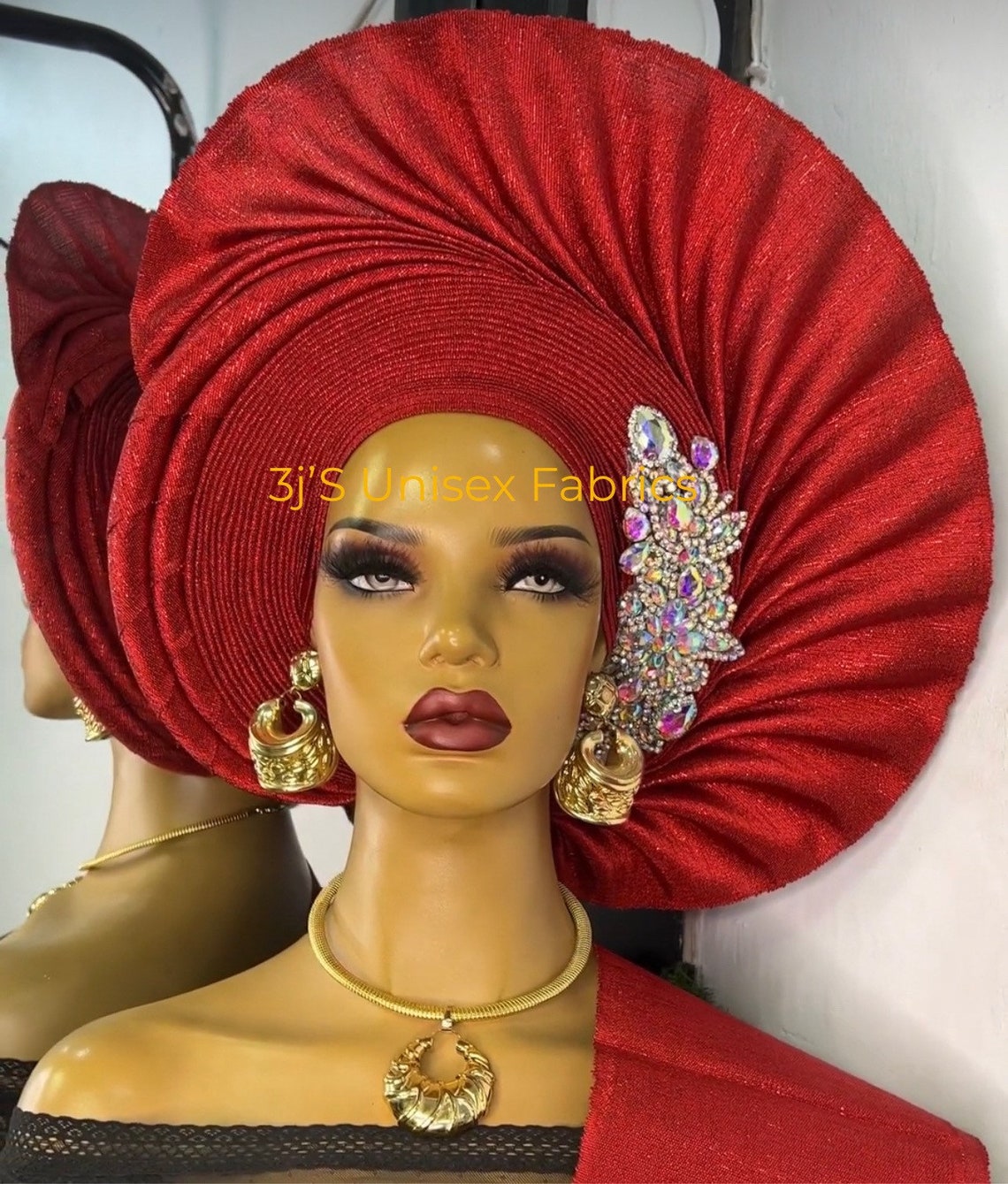 Scialle Africano Aso Oke Auto Gele WT Ipele – Colore Argento, Nuovo Senza Etichette - Foto 5