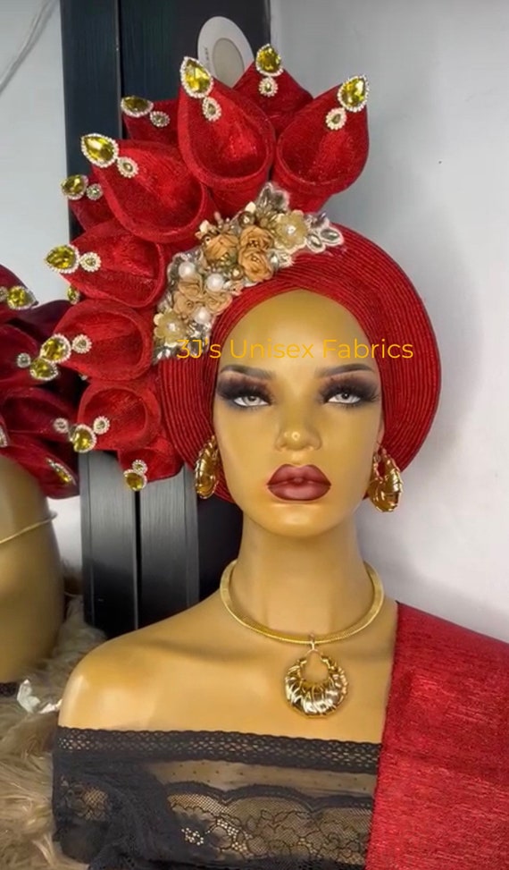 Buy Embellished Aso Oke Auto Gele, Ipele and Fila Ready to 