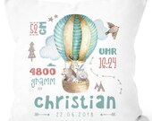 Customizable Pillow for Birth Hot Air Balloon, Birth Pillow Boy Girl, Name Pillow Gift Birth Baby Wish Name SpecialMe