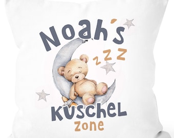 Kissen-Bezug für Kinder Teddy Mond Kuschelzone Wunsch-Name personalisierte Geschenke Baby SpecialMe®