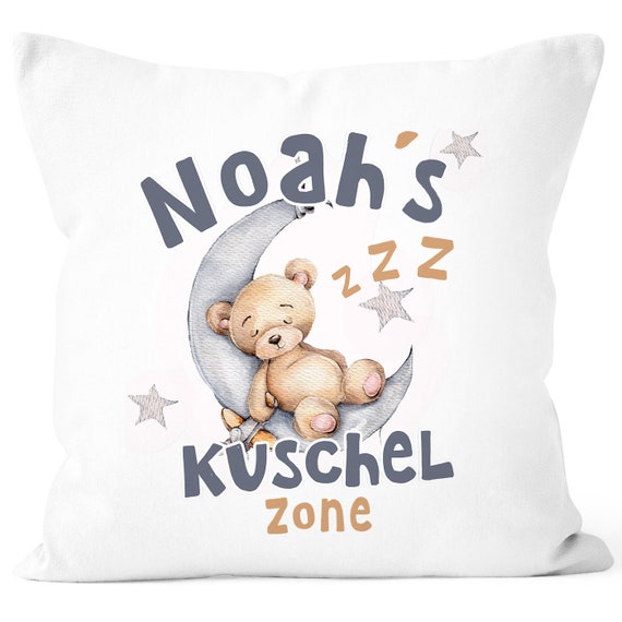 Kissen-Bezug für Kinder Teddy Mond Kuschelzone Wunsch-Name personalisierte  Geschenke Baby SpecialMe® - .de