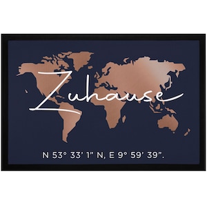 Doormat Home World Map Coordinates customizable with your own text Family non-slip & washable SpecialMe®