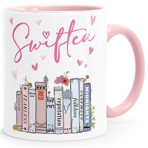 Tasse Musik Fan Swiftea Geschenk personalisiert mit Namen Best of Album Geschenkidee Freundin Kollegin Familie SpecialMe® Weiss-innen-rosa