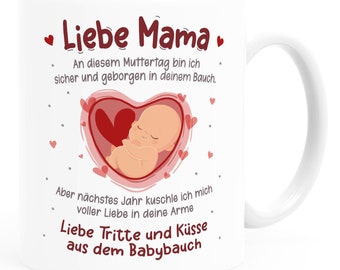 Kaffee-Tasse Liebe Grüße aus dem Babybauch Spruch Schwanger Geschenk Schwangerschaft - für werdende Mama zum Muttertag SpecialMe®