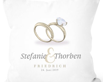 personalisierbares Kissen zur Hochzeit Ringe mit eigenen Vornamen Nachname Datum Hochzeitsgeschenk SpecialMe®