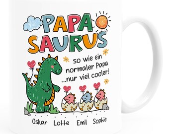 Tasse Dino Papasaurus mit Namen 1 2 3 Kinder personalisierte Geschenke für Papa Mama zum Vatertag Muttertag SpecialMe®