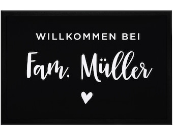 Doormat Welcome to family [desired name] Heart personalized non-slip & washable SpecialMe®