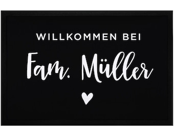 Fußmatte Willkommen bei Familie [Wunschname] Herz personalisiert rutschfest & waschbar SpecialMe®