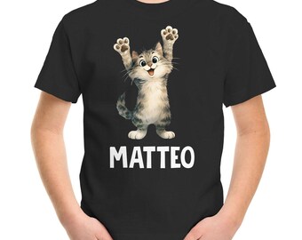 Children's T-Shirt Cat with Name – Personalized Shirt for Boys – Funny Cat Motif – Birthday or School Gift Moonworks®