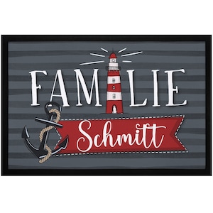 Doormat family with name lighthouse anchor motif sea maritime non-slip & washable SpecialMe®