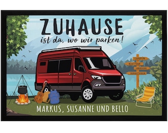 Fußmatte mit Namen personalisert Camping-Bus Familie Zuhause ist da wo wir parken rutschfest & waschbar SpecialMe®