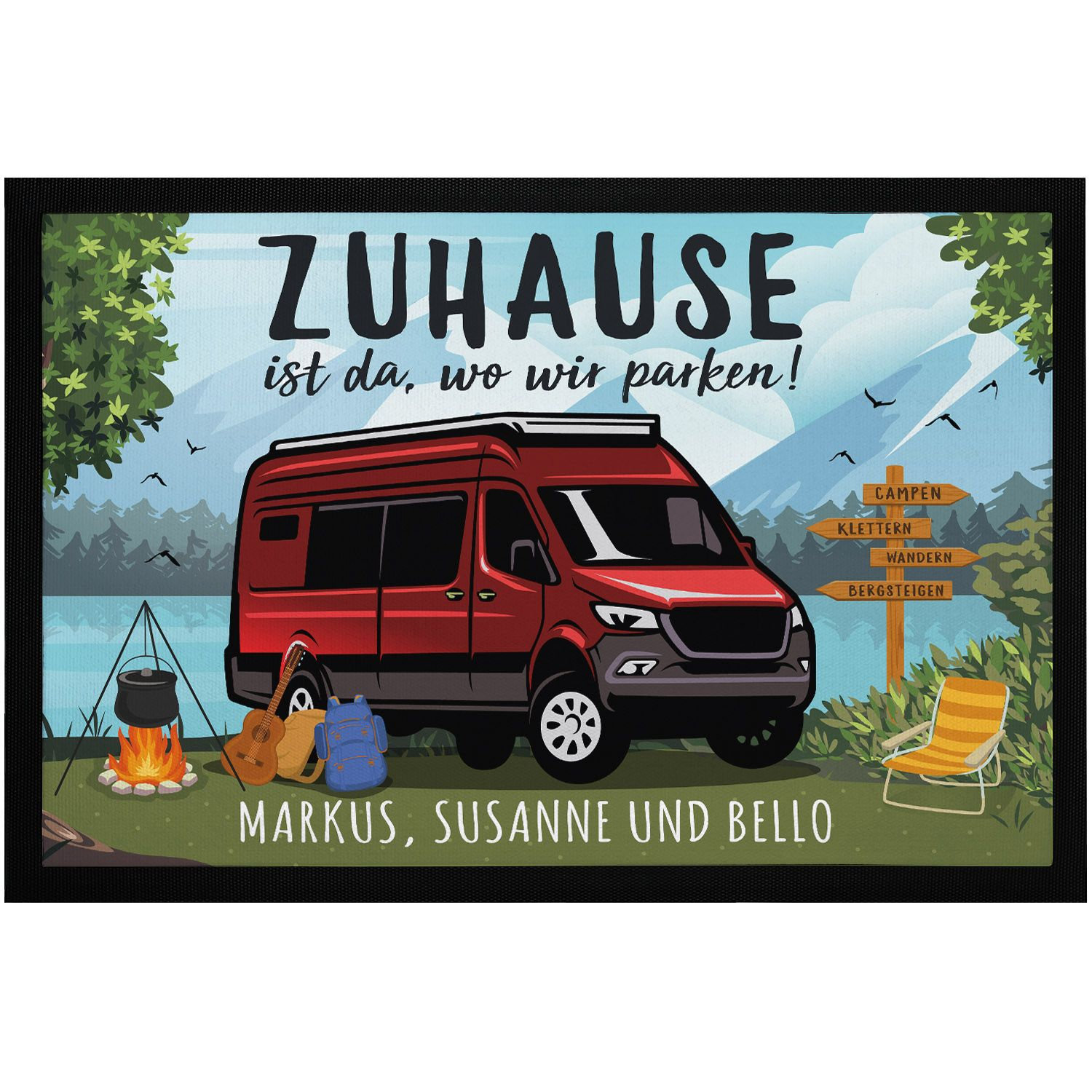 Doormat personalized with name Camping bus family Home is where we park non-slip & washable SpecialMe®