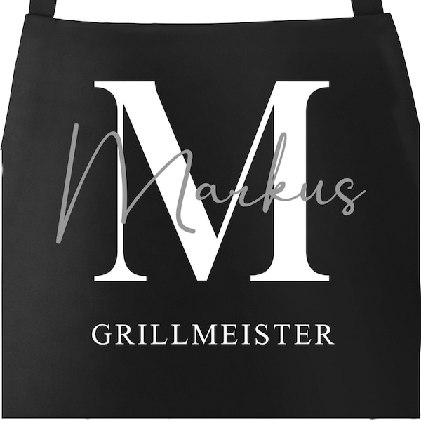 Grillschürze Grillmeister personalisiert mit Buchstabe Monogramm und Wunschname Baumwoll-Schürze SpecialMe®