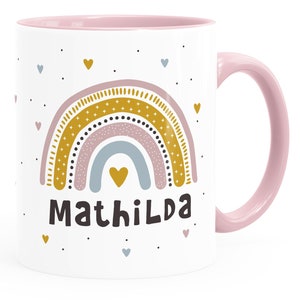 personalisierte Tasse mit Namen Regenbogen Herz persönliche Geschenke Kinder Namenstasse Mädchen Jungen SpecialMe® Mädchen inner-rosa