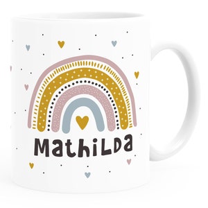 personalisierte Tasse mit Namen Regenbogen Herz persönliche Geschenke Kinder Namenstasse Mädchen Jungen SpecialMe® Mädchen weiß