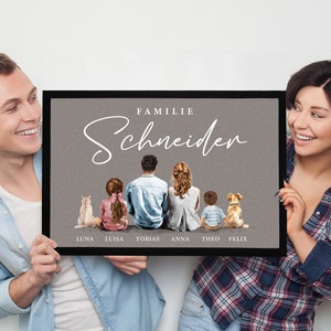 Fußmatte Familie mit Namen Figuren personalisierbar 1,2,3,4 Kinder Katze Hund Watercolor Aquarell rutschfest & waschbar SpecialMe® Bild 4