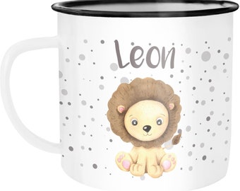 Emaille-Tasse mit Namen Löwe Namensbecher Emaille-Becher personalisierte Geschenke SpecialMe®