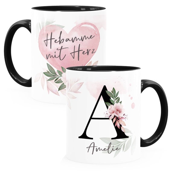 SpecialMe Personalisierte Kaffeetasse Mit Initiale & Blumen – Rosa Keramik, 325 Ml, Spülmaschinengeeignet
