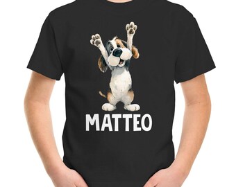 Children's T-Shirt Dog with Name – Personalized Shirt for Boys – Funny Animal Motif Dog – Gift Idea Birthday or School Enrollment