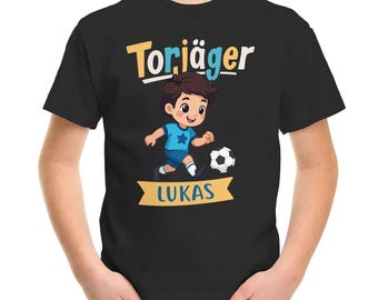Personalized Kids' Football T-Shirt – Goalscorer Design with Name – Gift for Boys – Shirt for Birthday or School Enrollment Moonworks®