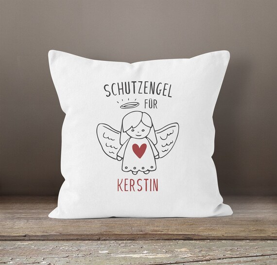 Schutzengel-Kissenbezug Mit Namen – Personalisierter Glücksbringer Aus Baumwolle | 40x40 Cm | Geschenk Zur Prüfung Oder Reise