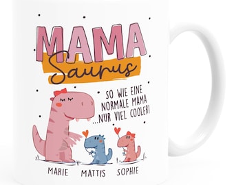 Tasse Dino Mamasaurus Bonus Mama personalisiert mit Namen Geschenke von 1 2 3 4 Kindern Muttertag SpecialMe®