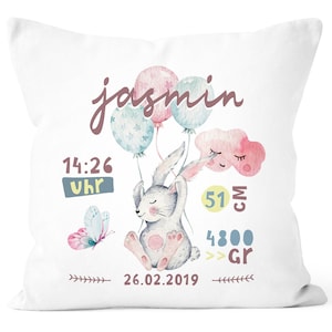 customizable pillow for birth with rabbit, birth pillow, name pillow gift birth baby girl wish name SpecialMe®