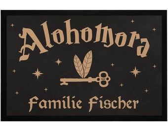 Fußmatte mit Namen Alohomora fliegender Schlüssel personalisierte Tümatte Familie rutschfest & waschbar SpecialMe®