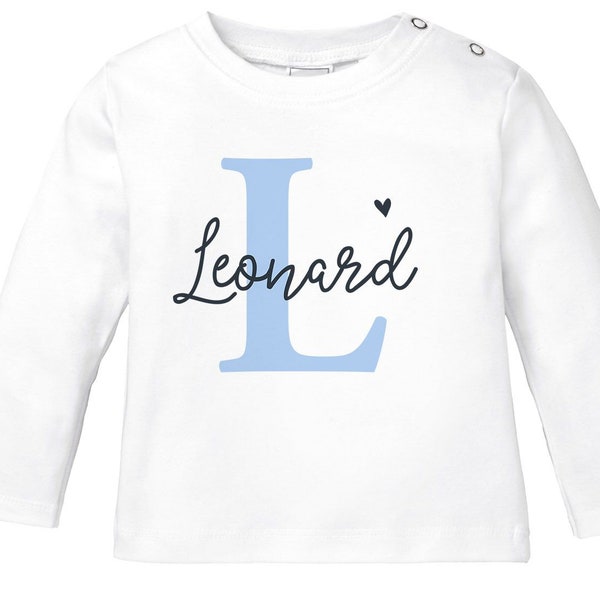 Baby Langarmshirt mit Namen personalisiert Herz Initiale Anfangsbuchstabe Geschenk Geburt Junge Mädchen Bio-Baumwolle SpecialMe®