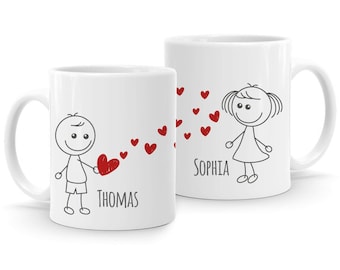 personalisierte Kaffee-Tasse mit Namen Liebes-Paar Strichmännchen Liebesgeschenke Valentinstag Weihnachten SpecialMe®