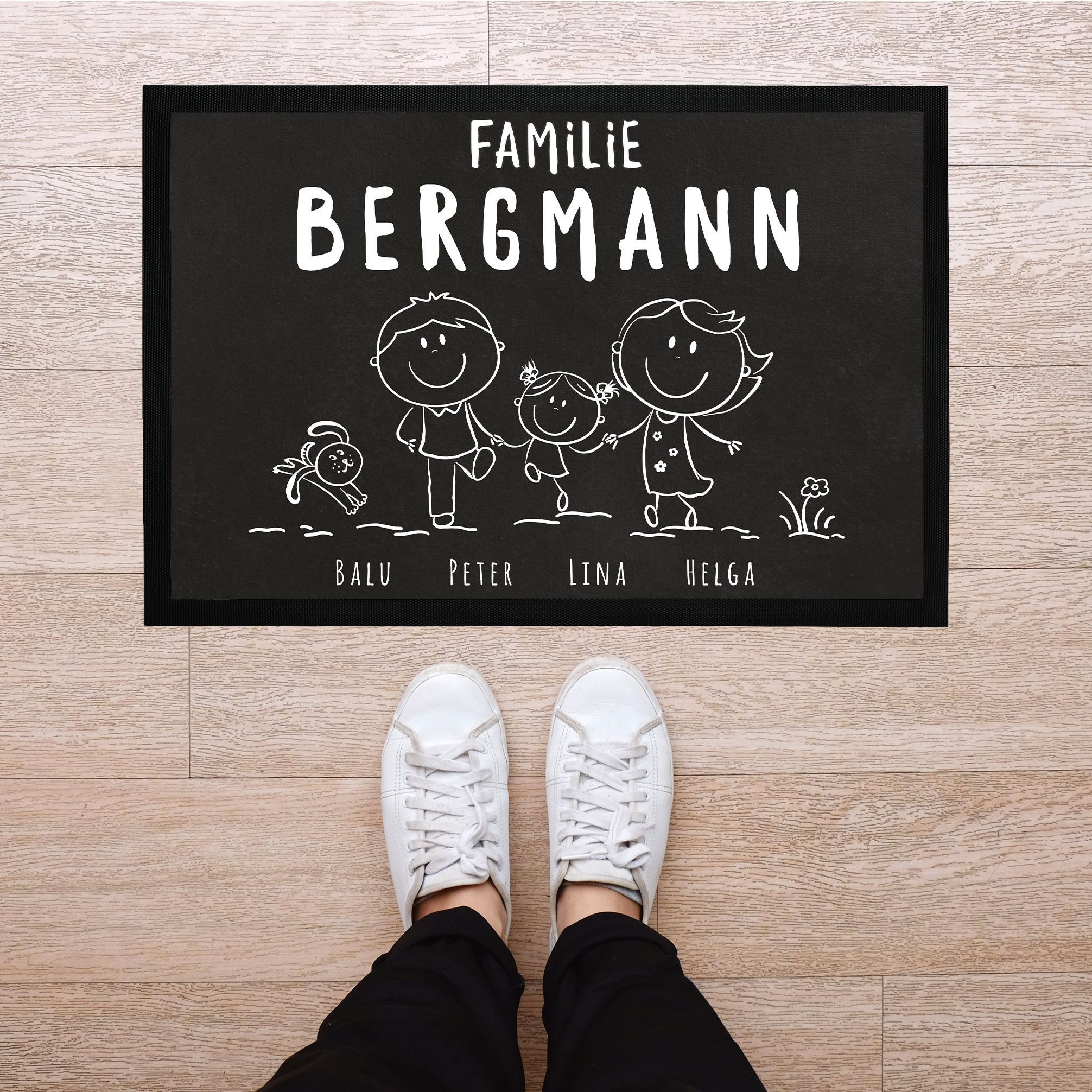 Fußmatte Familie Comic mit Namen personalisiert / Schmutzfangmatte /  Türmatte