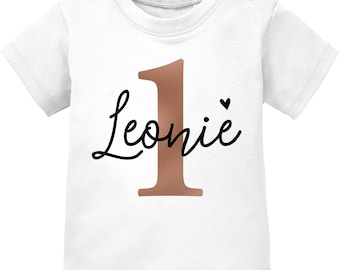 personalisiertes Baby T-Shirt Geburtstag Monogramm Geburtstags-Shirt personalisierbar mit Name Alter 1-3  SpecialMe®