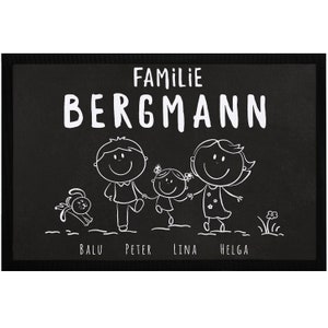 Doormat Family personalized with names 1, 2, 3 & more Children Dog Cat Stick Figure SpecialMe®