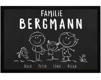 Doormat Family personalized with names 1, 2, 3 & more Children Dog Cat Stick Figure SpecialMe®
